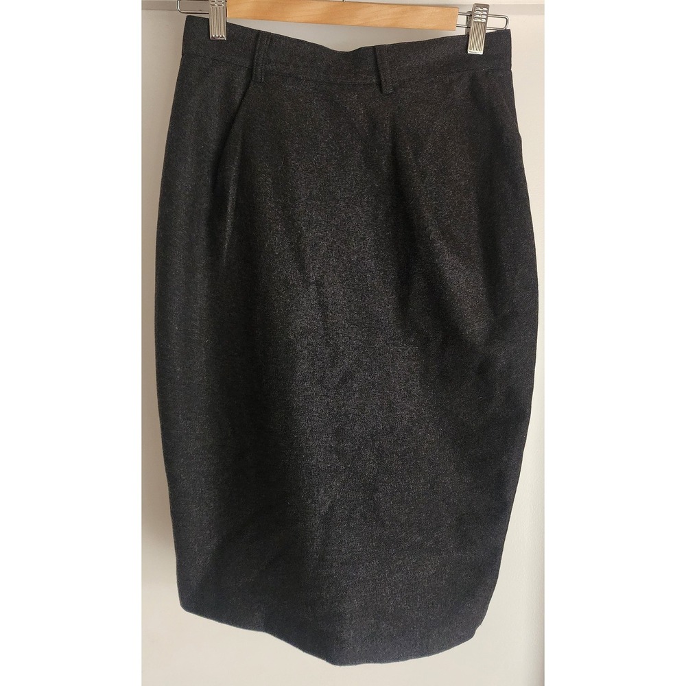 Benetton Wool Midi Pencil Skirt 42 Charcoal Grey Professional Classic Italy VTG